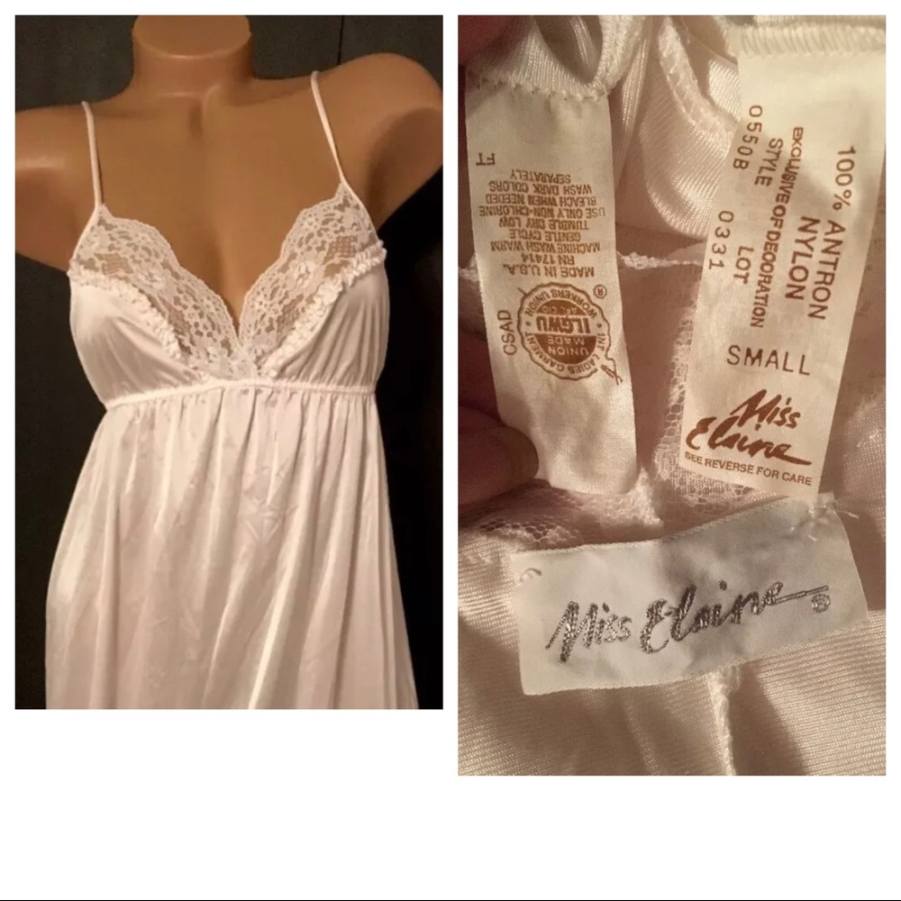 πππHOST PICπππVTG Miss Elaine Peignoir Set Small White Nylon lace long gown Robe - Picture 6 of 16